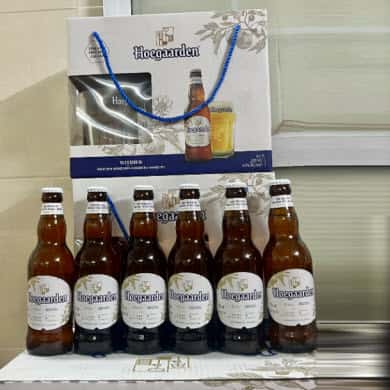 Xách bia Hoegaarden trắng Bỉ 6 chai